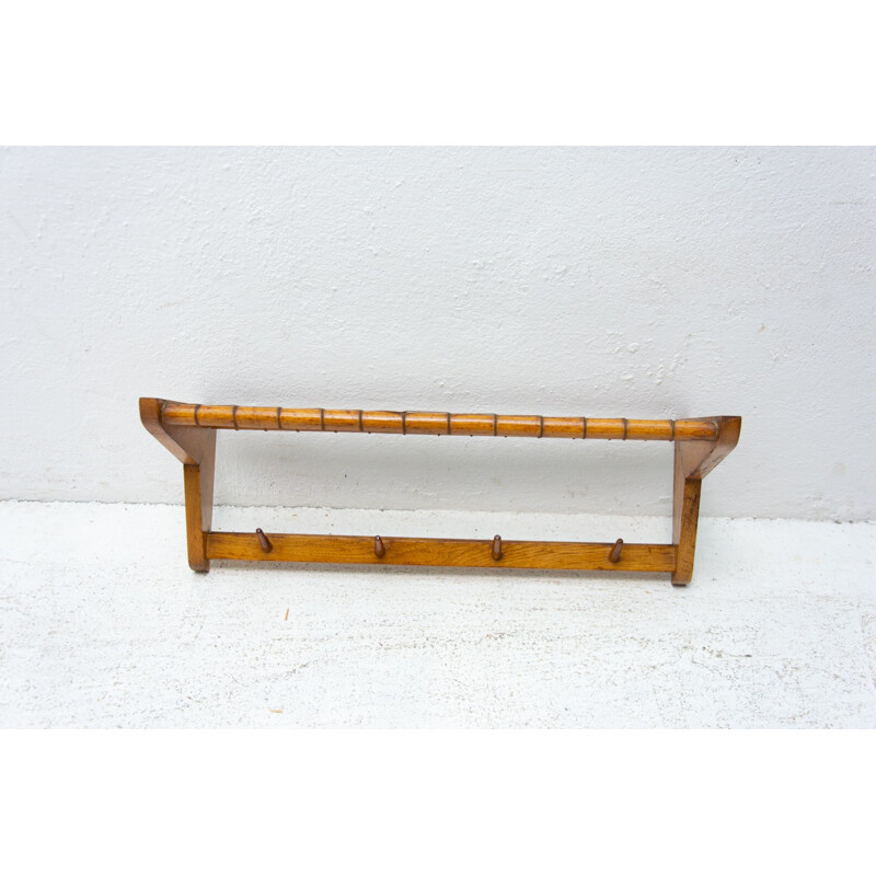 Vintage beech wood wall shelf by Krásná Jizba, Czech 1960