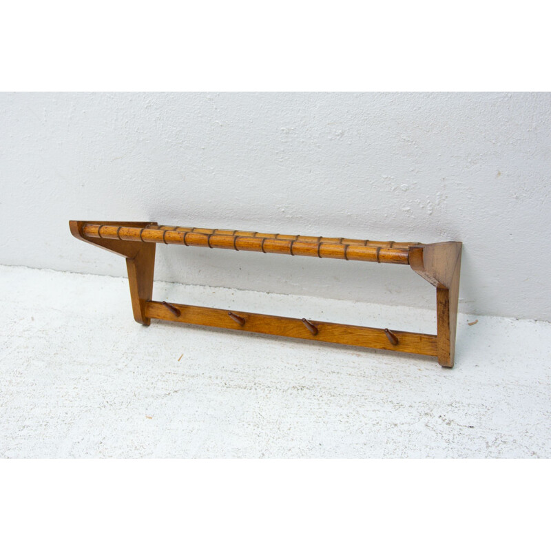 Vintage beech wood wall shelf by Krásná Jizba, Czech 1960