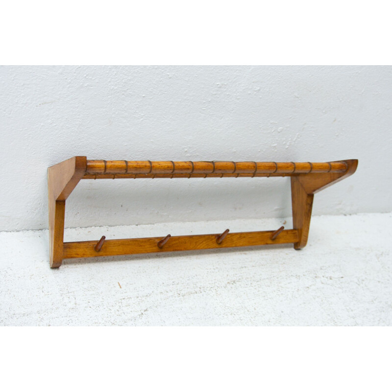 Vintage beech wood wall shelf by Krásná Jizba, Czech 1960