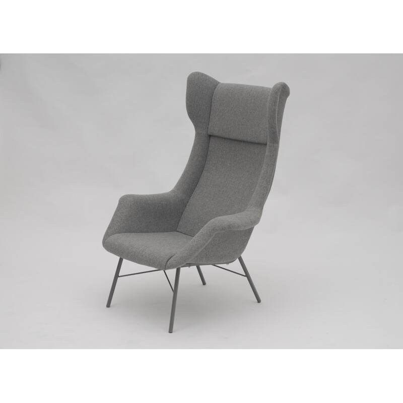 Paire de fauteuils hauts Ton en tissu gris, Miroslav NAVRATIL - 1960