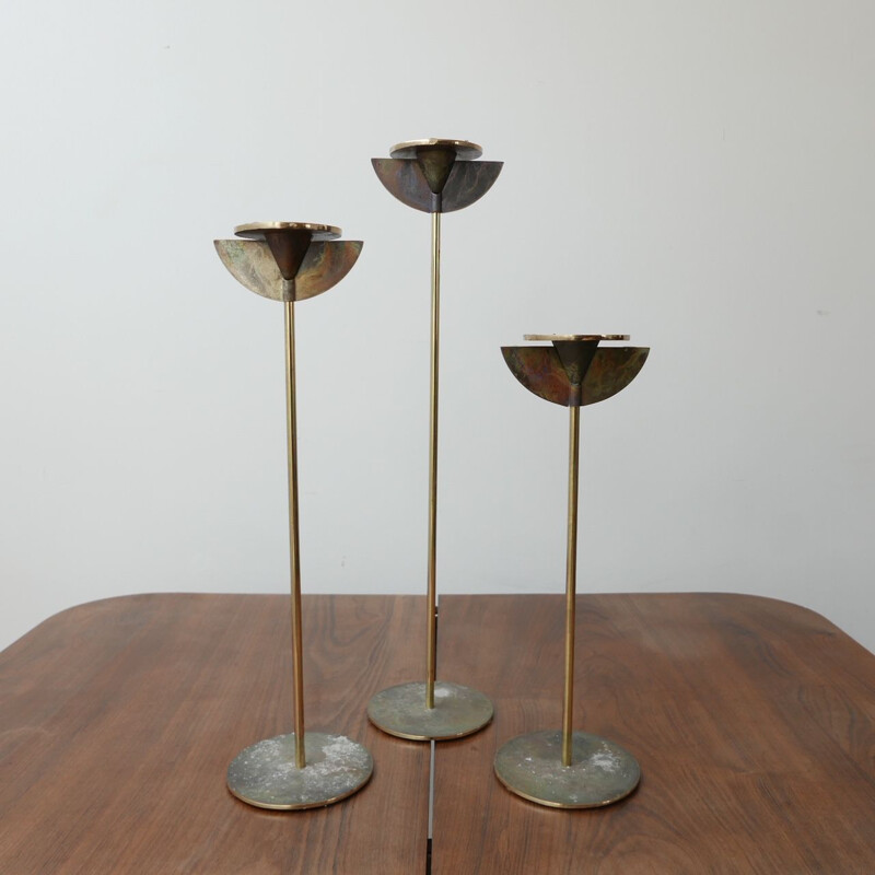 Ensemble de 3 chandeliers vintage en laiton, Pays-Bas 1960