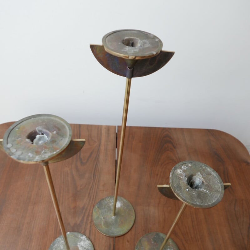 Set of 3 mid-century brass candlesticks, Holland 1960s