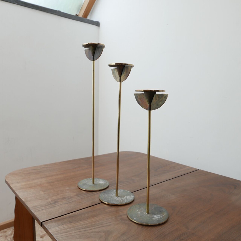 Set of 3 mid-century brass candlesticks, Holland 1960s