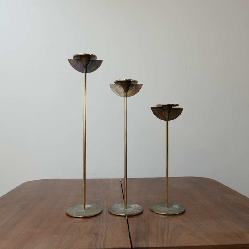 Set of 3 mid-century brass candlesticks, Holland 1960s