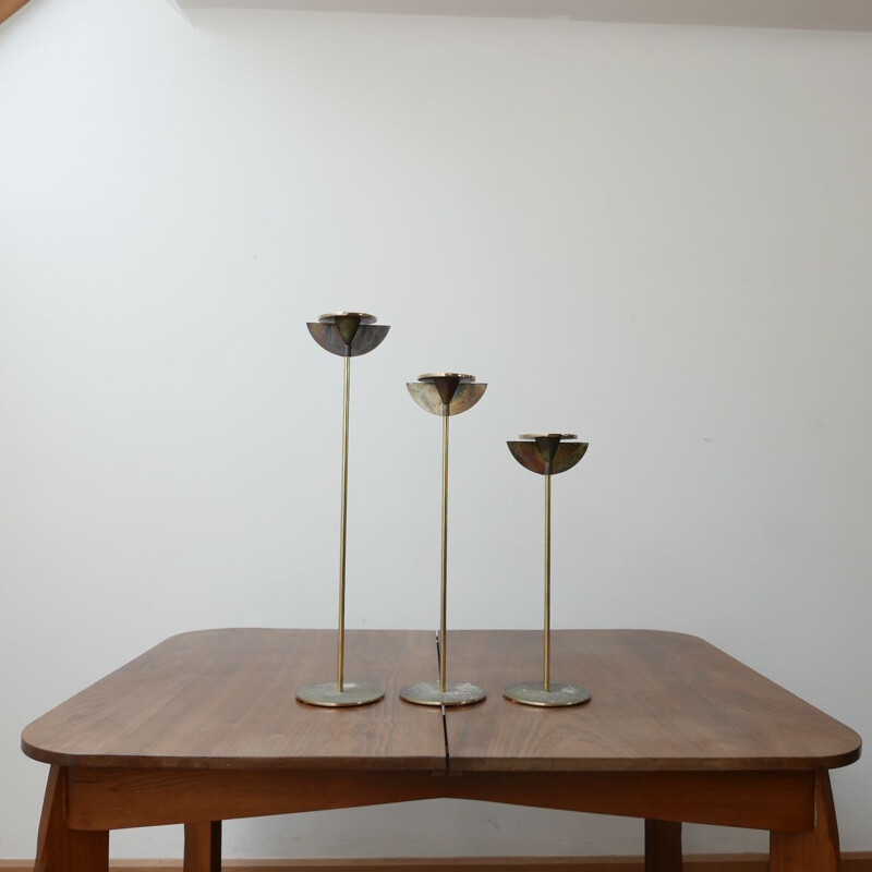 Set of 3 mid-century brass candlesticks, Holland 1960s