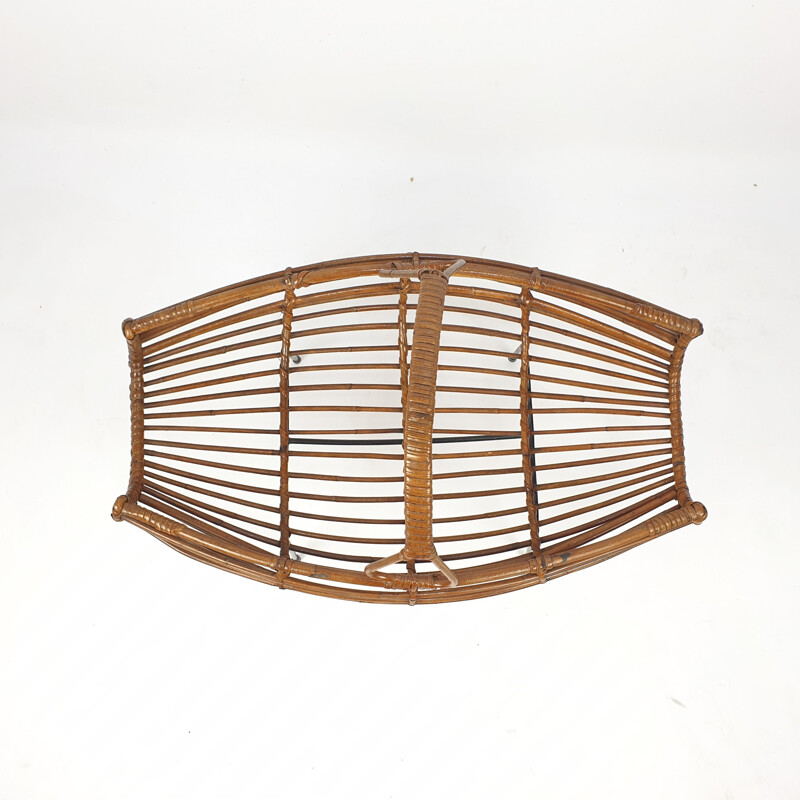 Vintage wicker rattan magazine rack, Italy 1950s