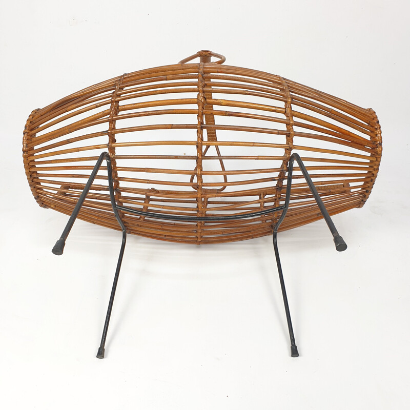 Vintage wicker rattan magazine rack, Italy 1950s