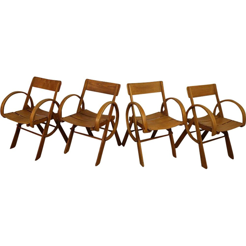 Set of 4 vintage oak chairs, 1960s