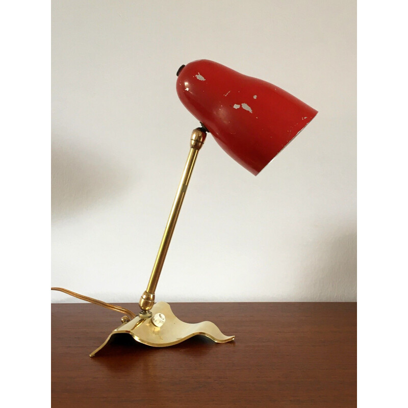 Vintage lamp with brass base and arm, 1950s