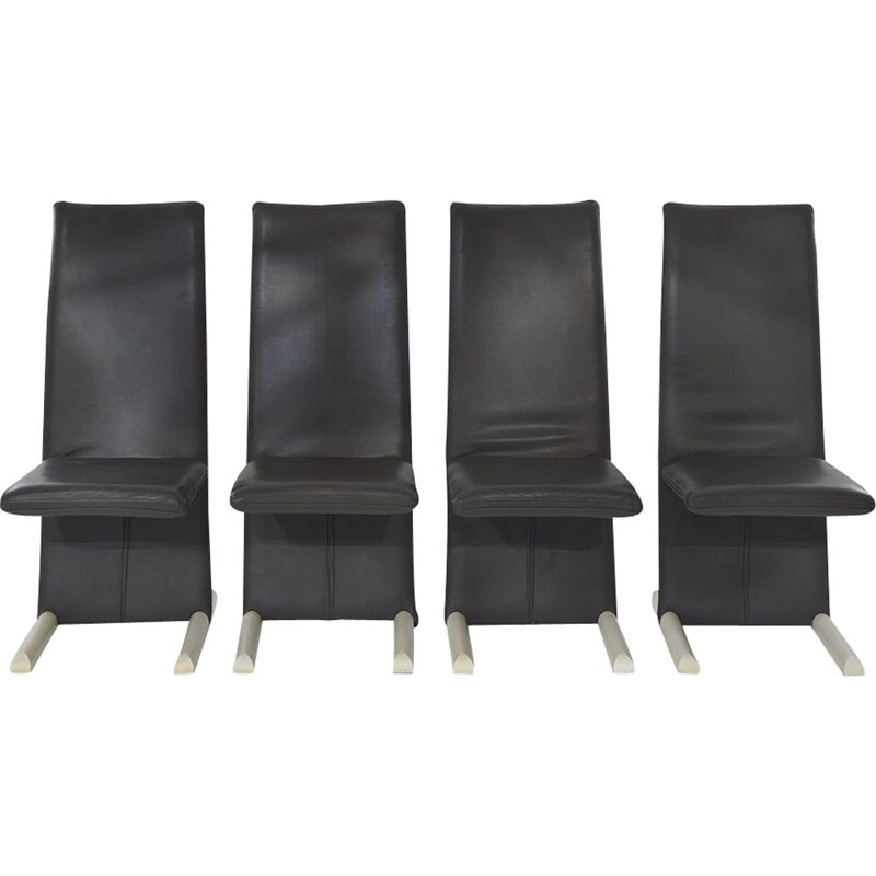 Ensemble postmoderne de 4 chaises vintage en cuir par Burkhard Vogtherr pour Arflex, 1980