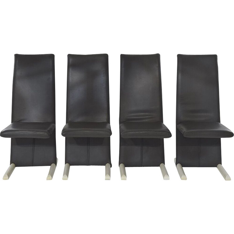 Postmodern set of 4 leather dining chairs vintage by Burkhard Vogtherr for Arflex, 1980s