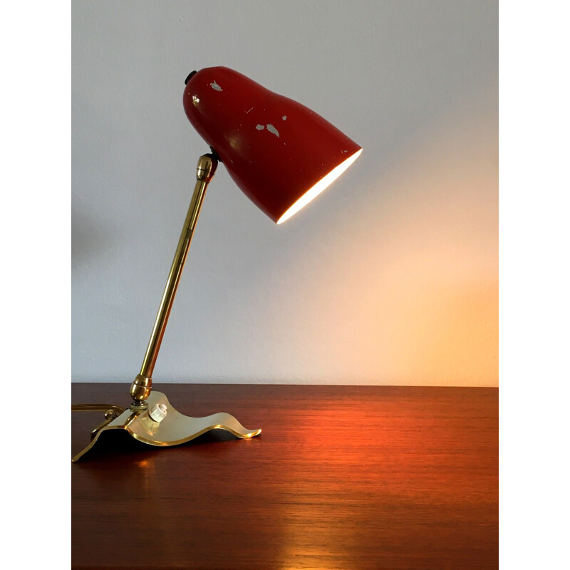 Vintage lamp with brass base and arm, 1950s