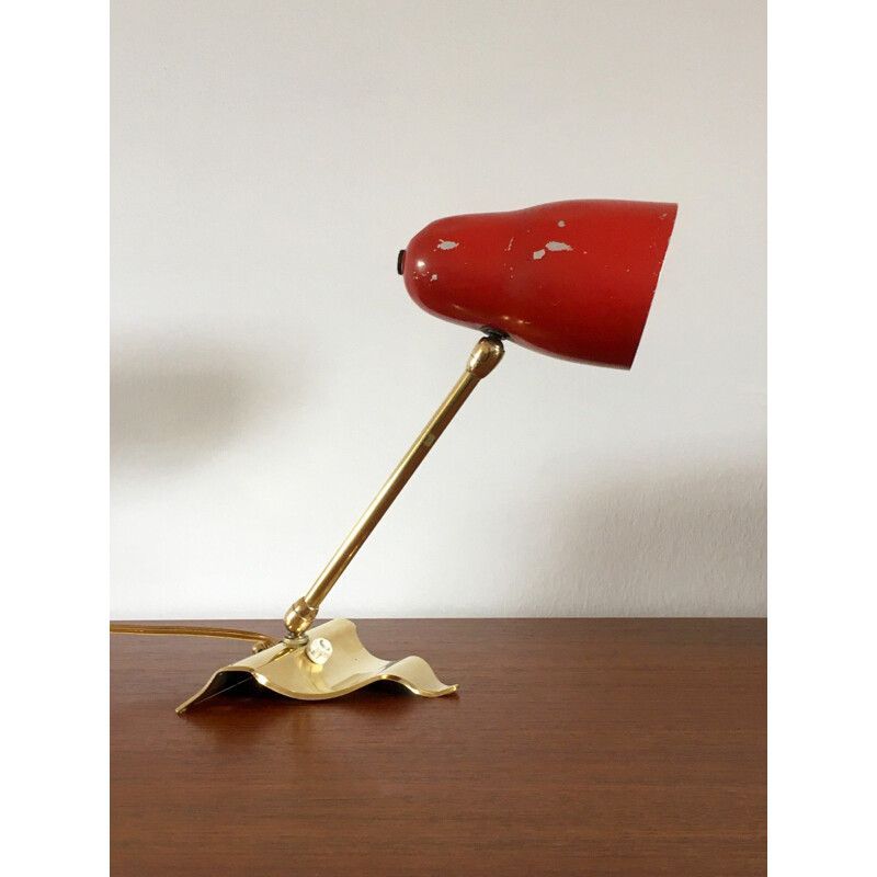 Vintage lamp with brass base and arm, 1950s