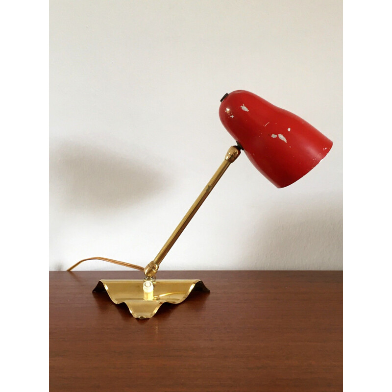Vintage lamp with brass base and arm, 1950s