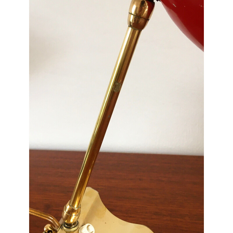 Vintage lamp with brass base and arm, 1950s