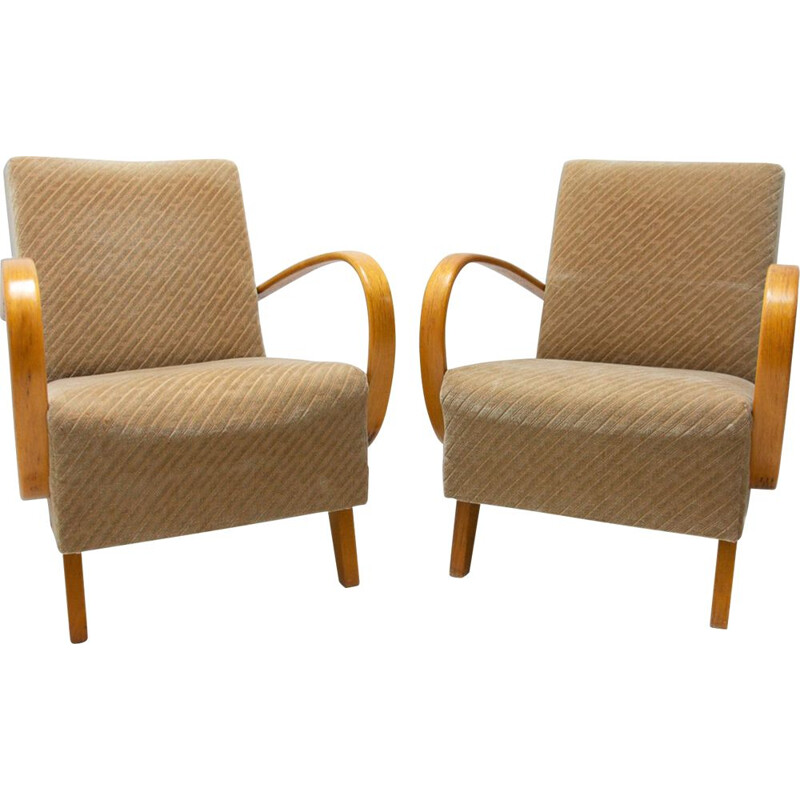 Pair of vintage bentwood armchairs by Jindřich Halabala for UP Závody, 1950s