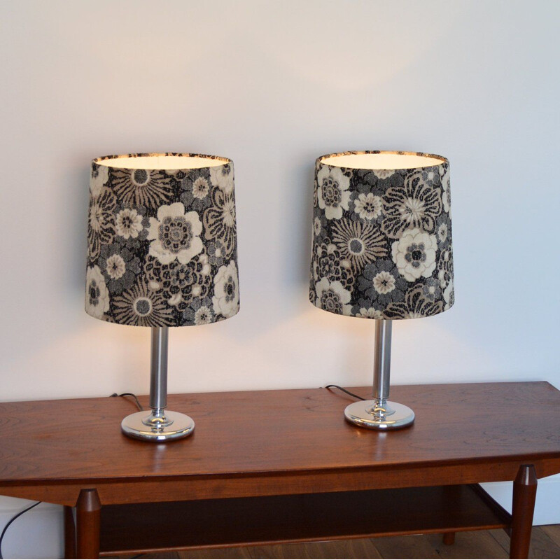 Paire de lampes vintage en velours fleuris, 1970