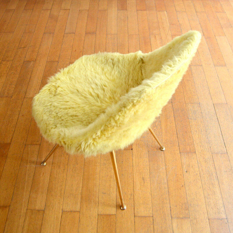 Chaise vintage design moumoute en laiton massif, 1950