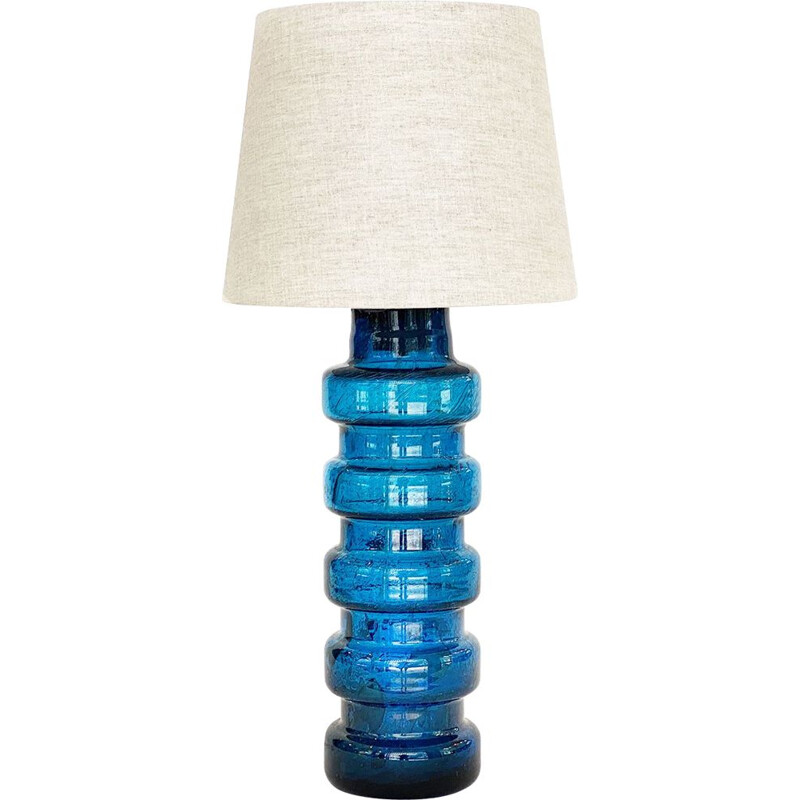 Vintage glass table lamp with linen shade, Sweden 1960s