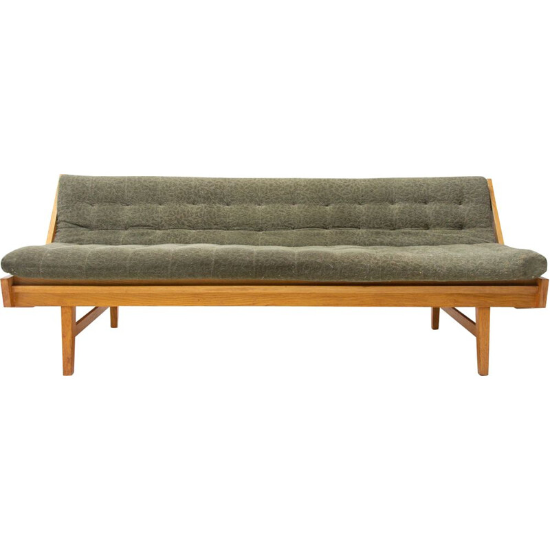 Mid century veneered in oak folding sofabed, Czechoslovakia 1960s