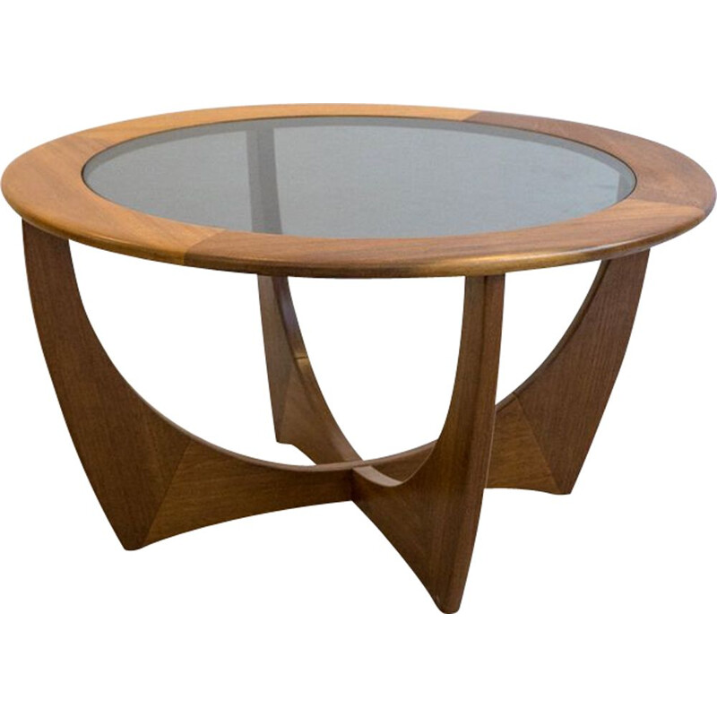 Table basse ronde en teck et verre, Royaume-Uni 1960