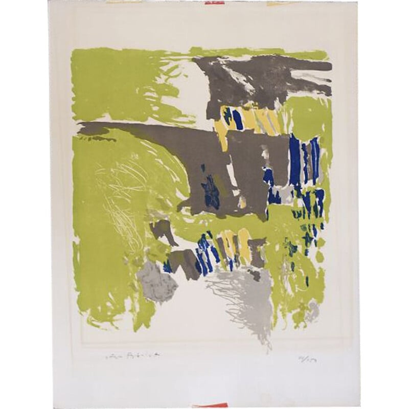 Vintage color lithograph on Van Gelder Zonen paper by Jörgen Fogelqvist, Sweden 1980