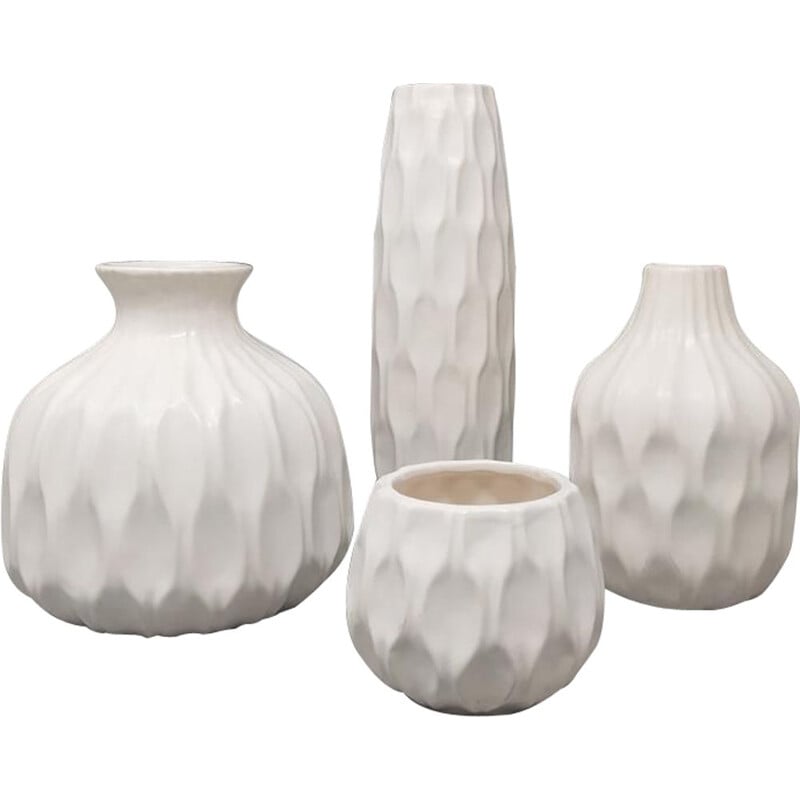 Set of 4 white vases in ceramic vintage, Italy 1970s