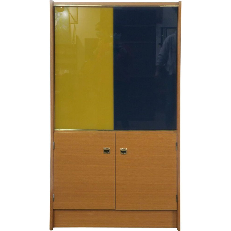 Vintage bookcase with sliding glass panels, 1970s