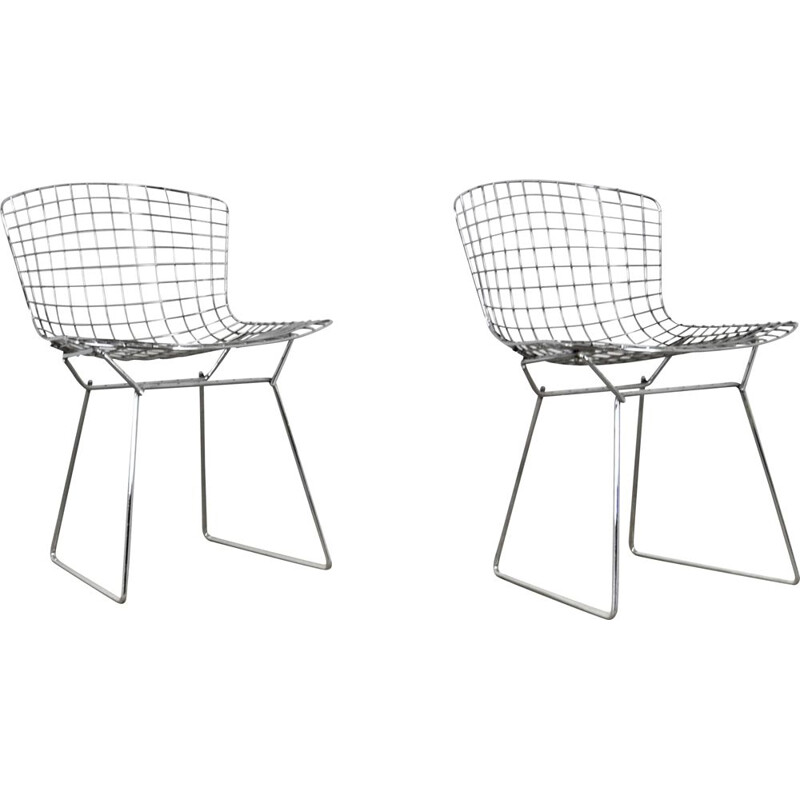 Pair of vintage chromed metal chairs by Harry Bertoia for Knoll, 1960s