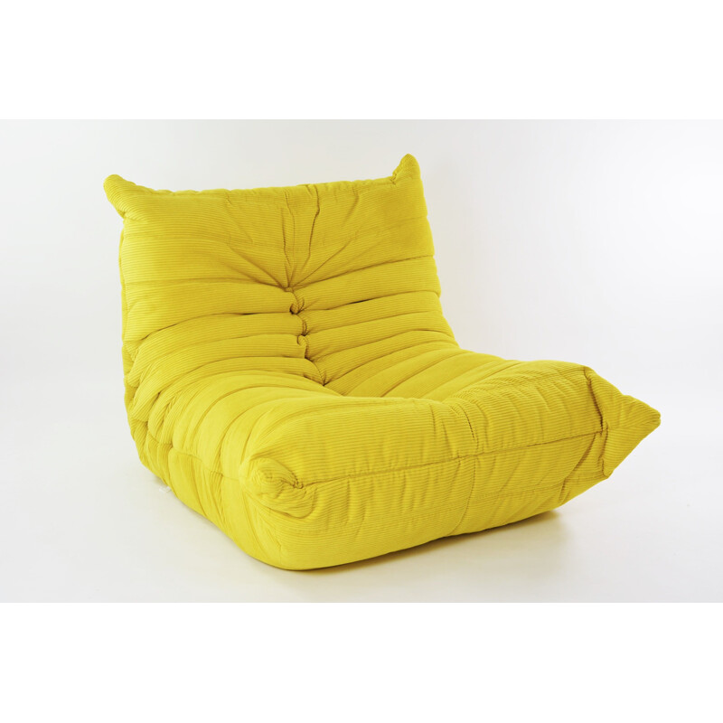 Vintage TOGO armchair in yellow corduroy by Michel Ducaroy for Ligne Roset, 1970s