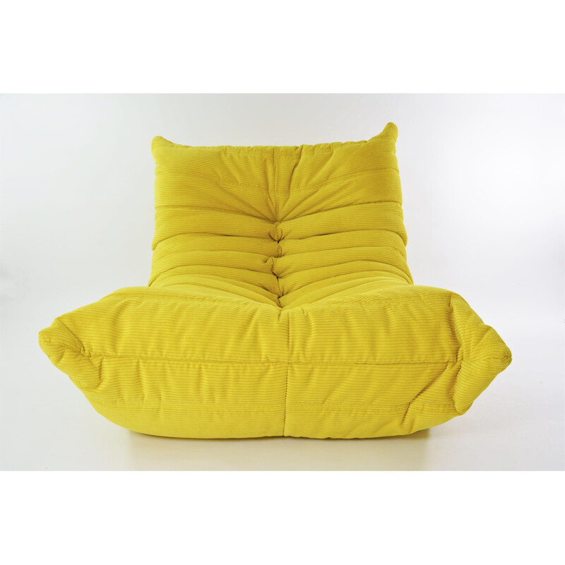Vintage TOGO armchair in yellow corduroy by Michel Ducaroy for Ligne Roset, 1970s