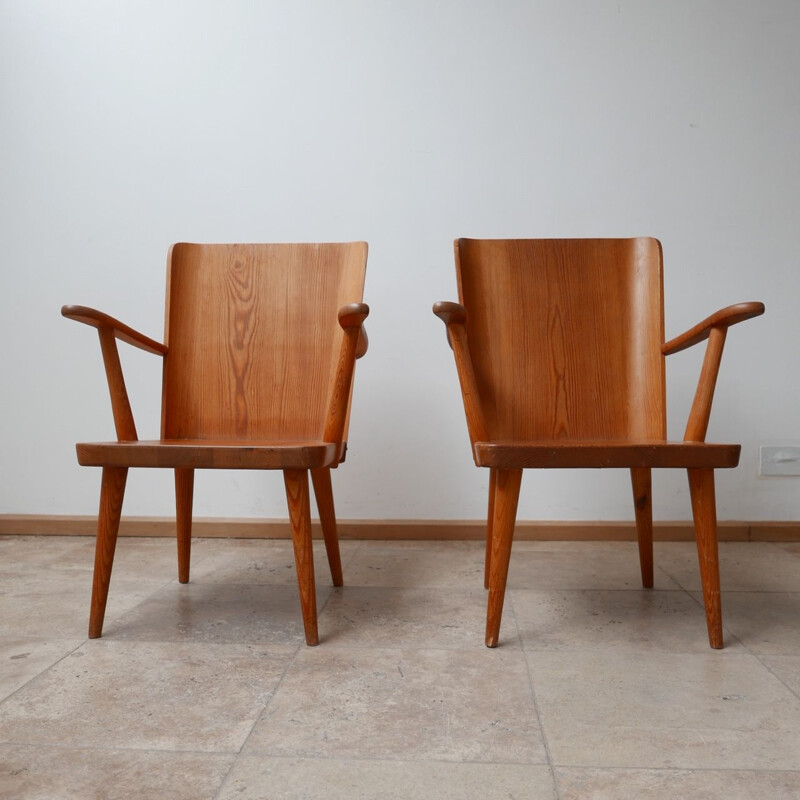 Pair of pine mid century armchairs by Göran Malmvall for Svesnk Fur, Sweden 1950s