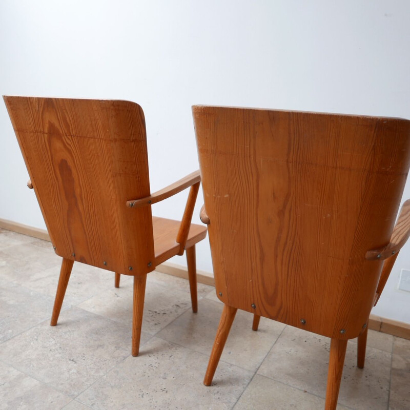 Pair of pine mid century armchairs by Göran Malmvall for Svesnk Fur, Sweden 1950s