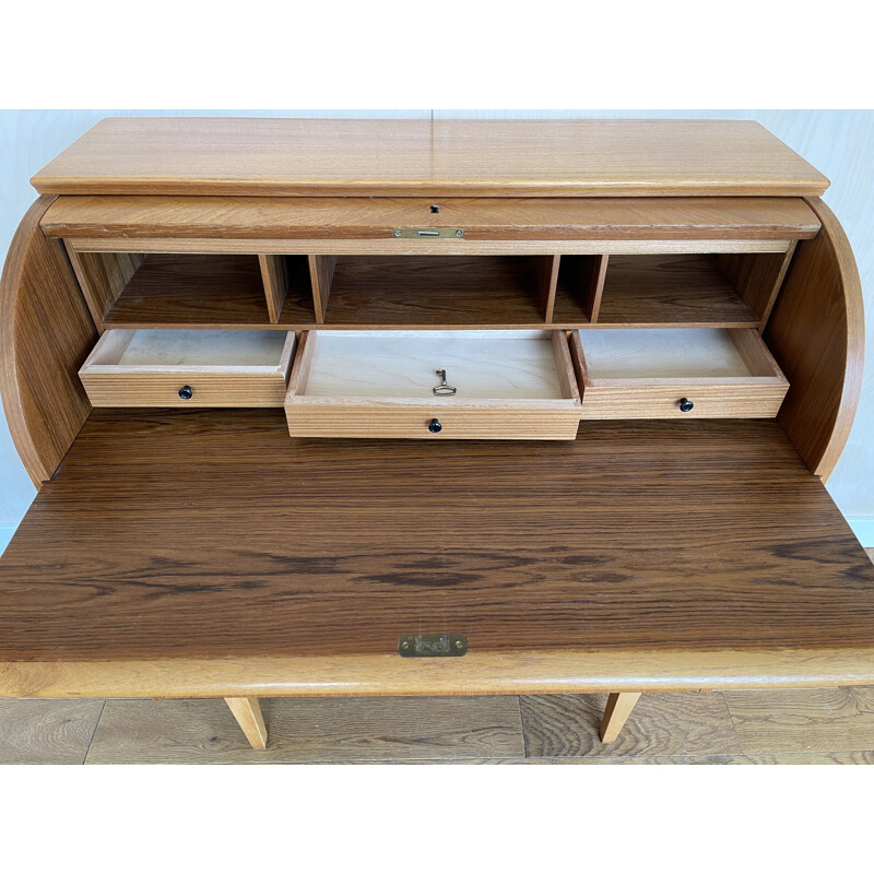 Mid century teak roll top bureau writing desk by Egon Oostergaard, Sweden 1960s