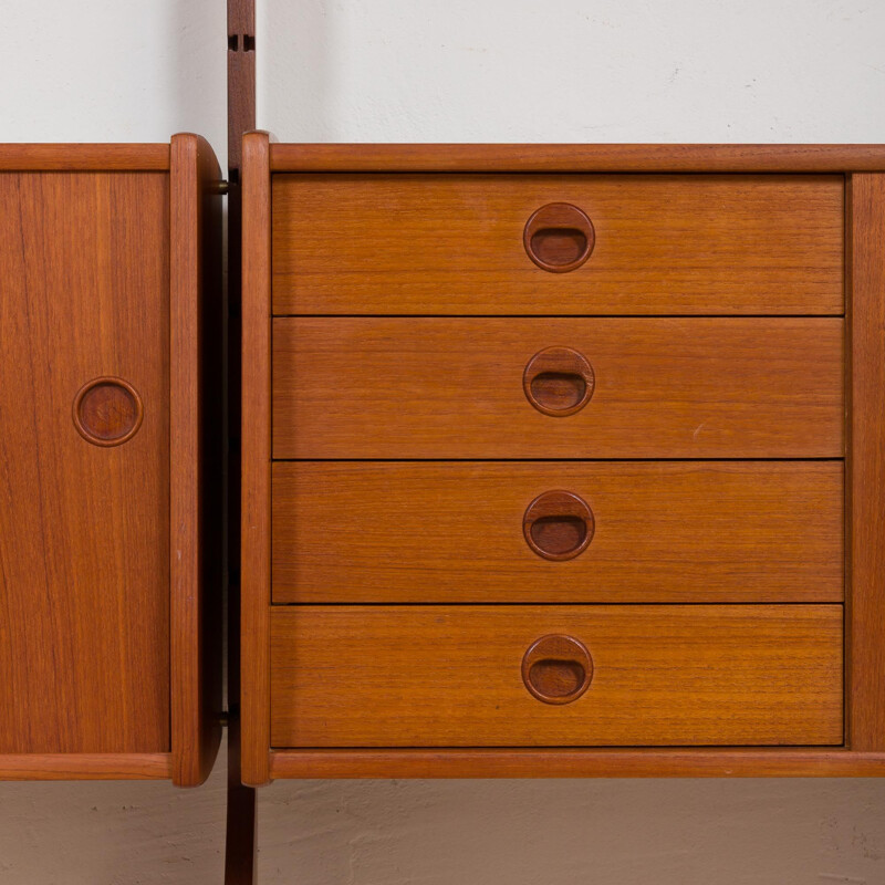 Vintage 3 bay modular scandinavian ergo wall unit in teak by John Texmon for Blindheim Møbel, Norway 1960s