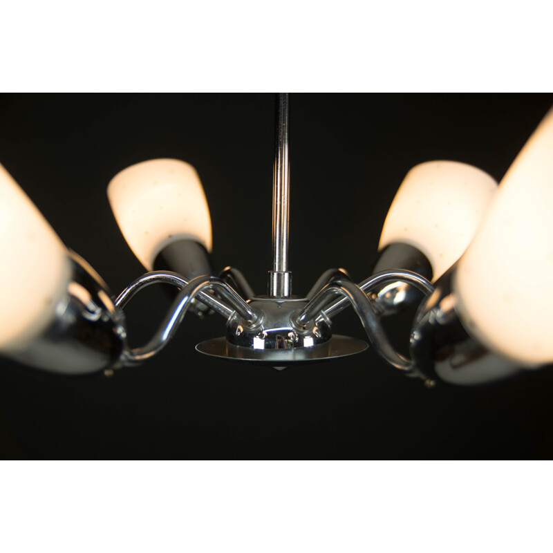 Vintage 6-flame chrome chandelier by Instala Decin, 1950