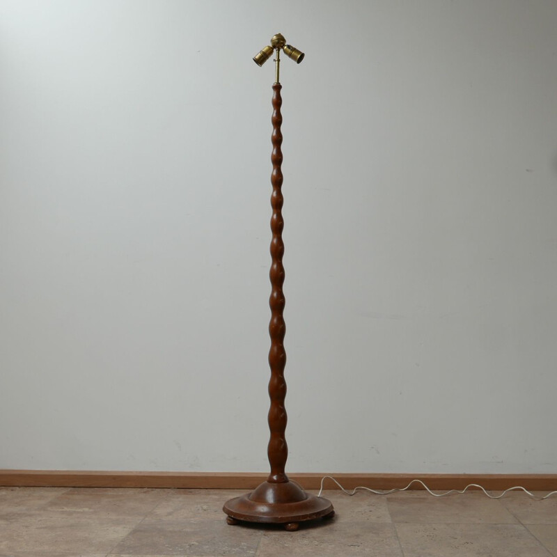 Art deco mid-century turned bobbin style swedish floor lamp, 1950s