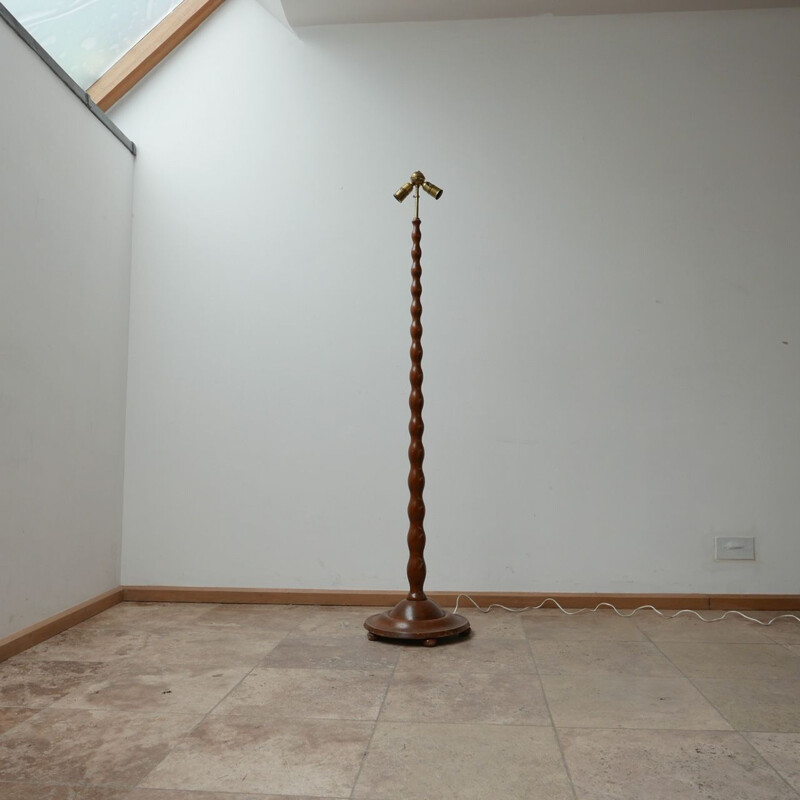 Art deco mid-century turned bobbin style swedish floor lamp, 1950s
