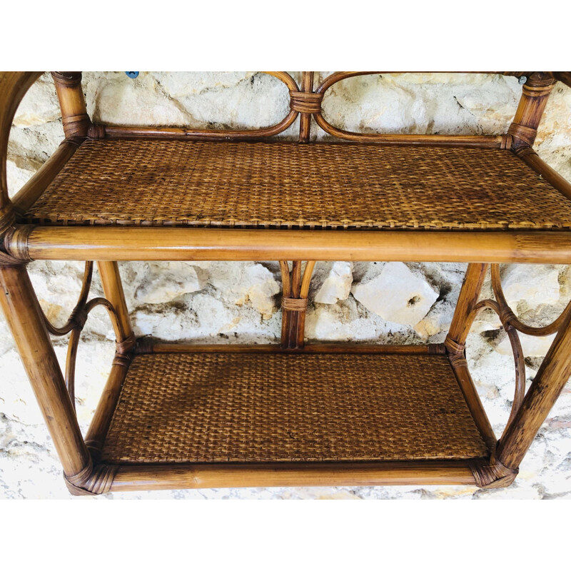 Vintage wall shelf in rattan and bamboo, 1970-1980s