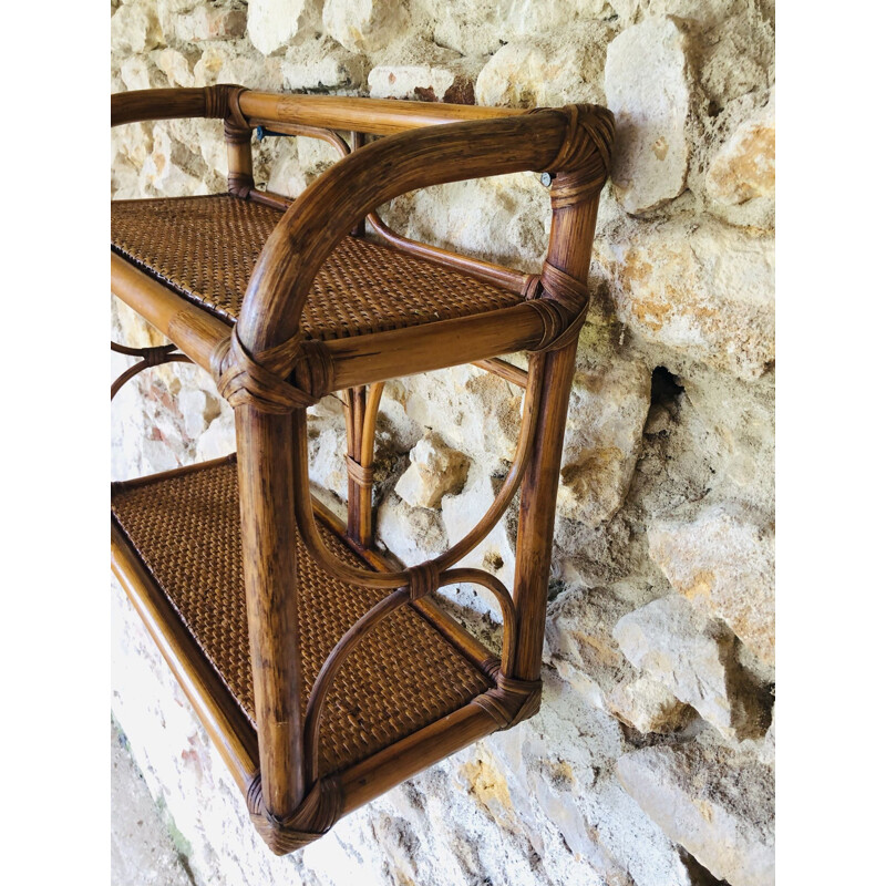 Vintage wall shelf in rattan and bamboo, 1970-1980s