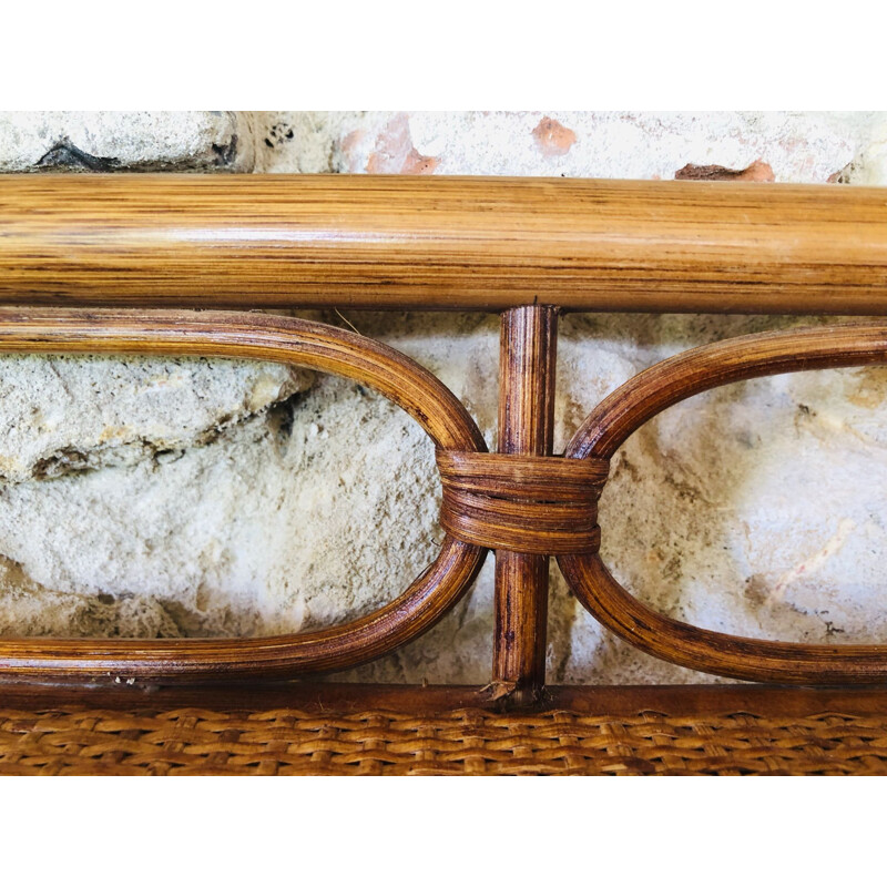 Vintage wall shelf in rattan and bamboo, 1970-1980s