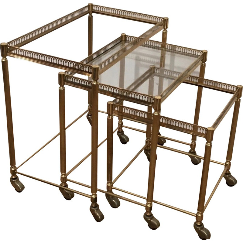 Set of 3 sliding nesting tables in brass - 1950s