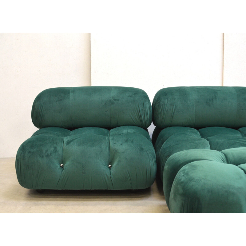 Set of 4 vintage green velvet Camaleonda seating elements and a pouf by Mario Bellini for C&B B&B Italia