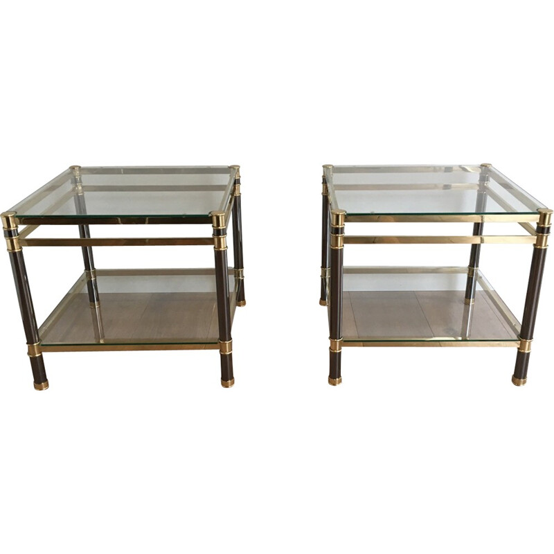 Par de pequenas mesas laterais de vidro e latão - 1970