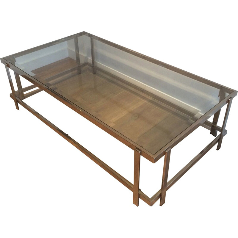 Vintage chrome-plated metal and glass coffee table, 1970