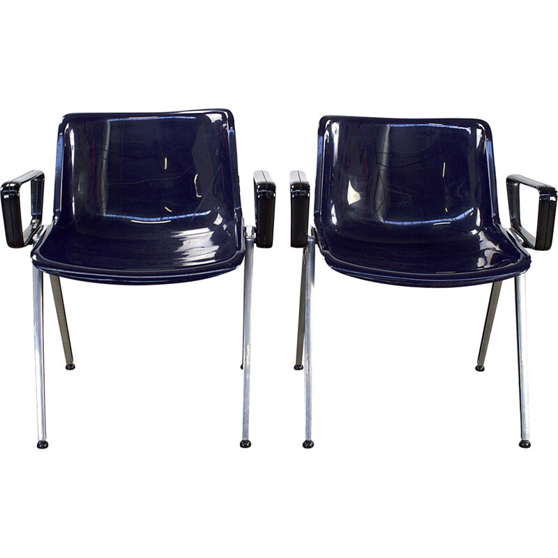 Pair of Tecno SM203 office chairs in blue acrylic - 1980s