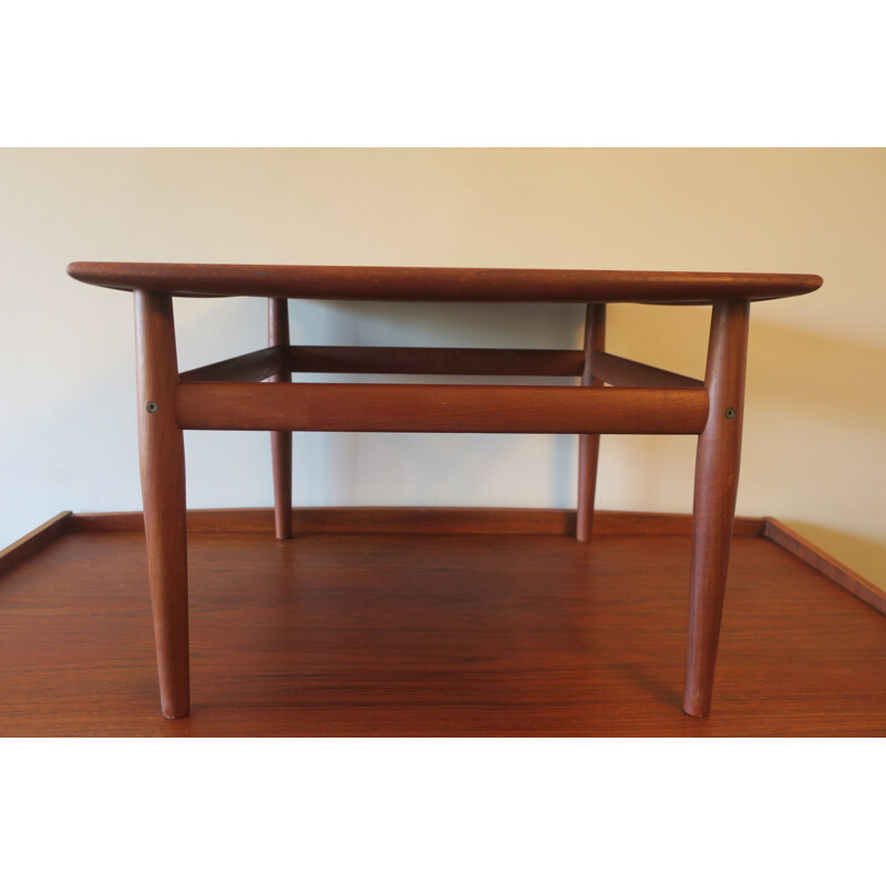 Vintage curved teak square coffee table by Grete Jalk for Glostrup, Denmark 1960s