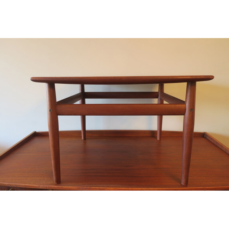 Vintage curved teak square coffee table by Grete Jalk for Glostrup, Denmark 1960s