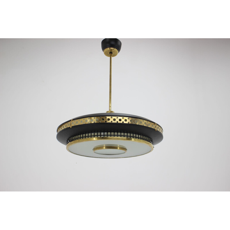 Vintage black and gold UFO pendant lamp, Czechoslovakia 1960s