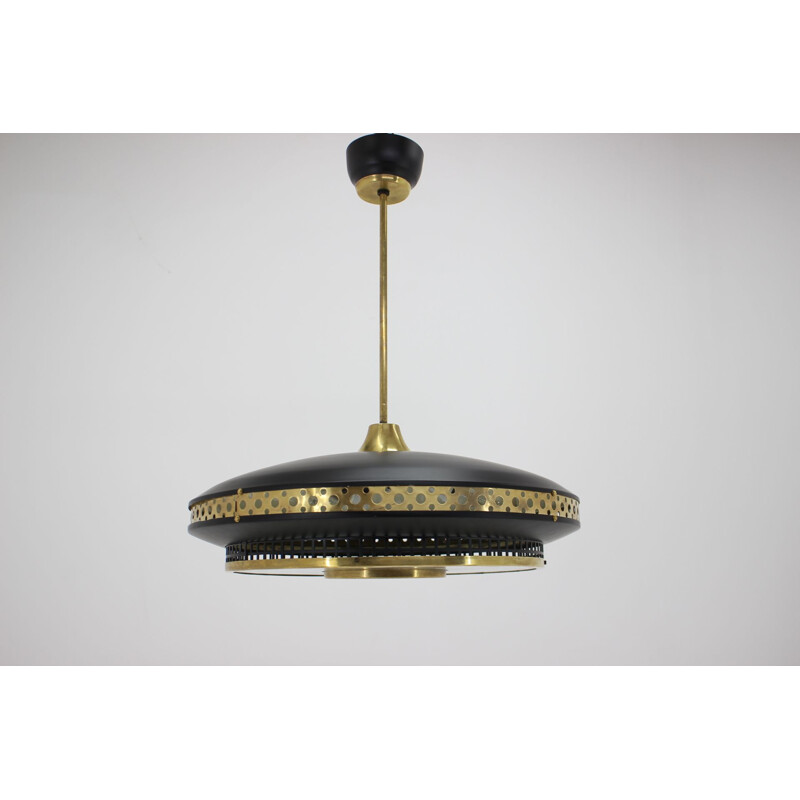 Vintage black and gold UFO pendant lamp, Czechoslovakia 1960s